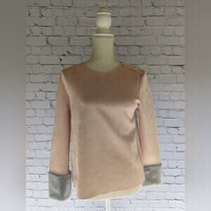 NWT Zara Faux Suede Long Sleeve Faux Fur Cuff Top Small